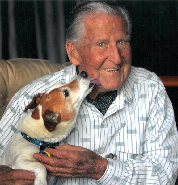 Sir Fred 'The Needle' Allen with his faithful dog Georgia shortly before the legendary All Black coach passed away.
